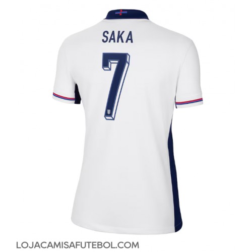 Camisa de Futebol Inglaterra Bukayo Saka #7 Equipamento Principal Mulheres Europeu 2024 Manga Curta